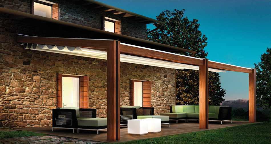 Pergola adossée - TWIN - IASO - en bois / couverture en toile / sur mesure