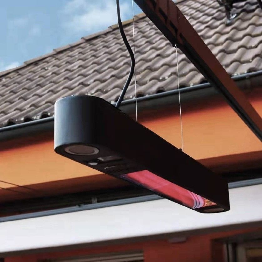 Chauffage De Terrasse Noir En Acier Halogène Électrique Autoportant Accessoire De Jardin Extérieur Patio