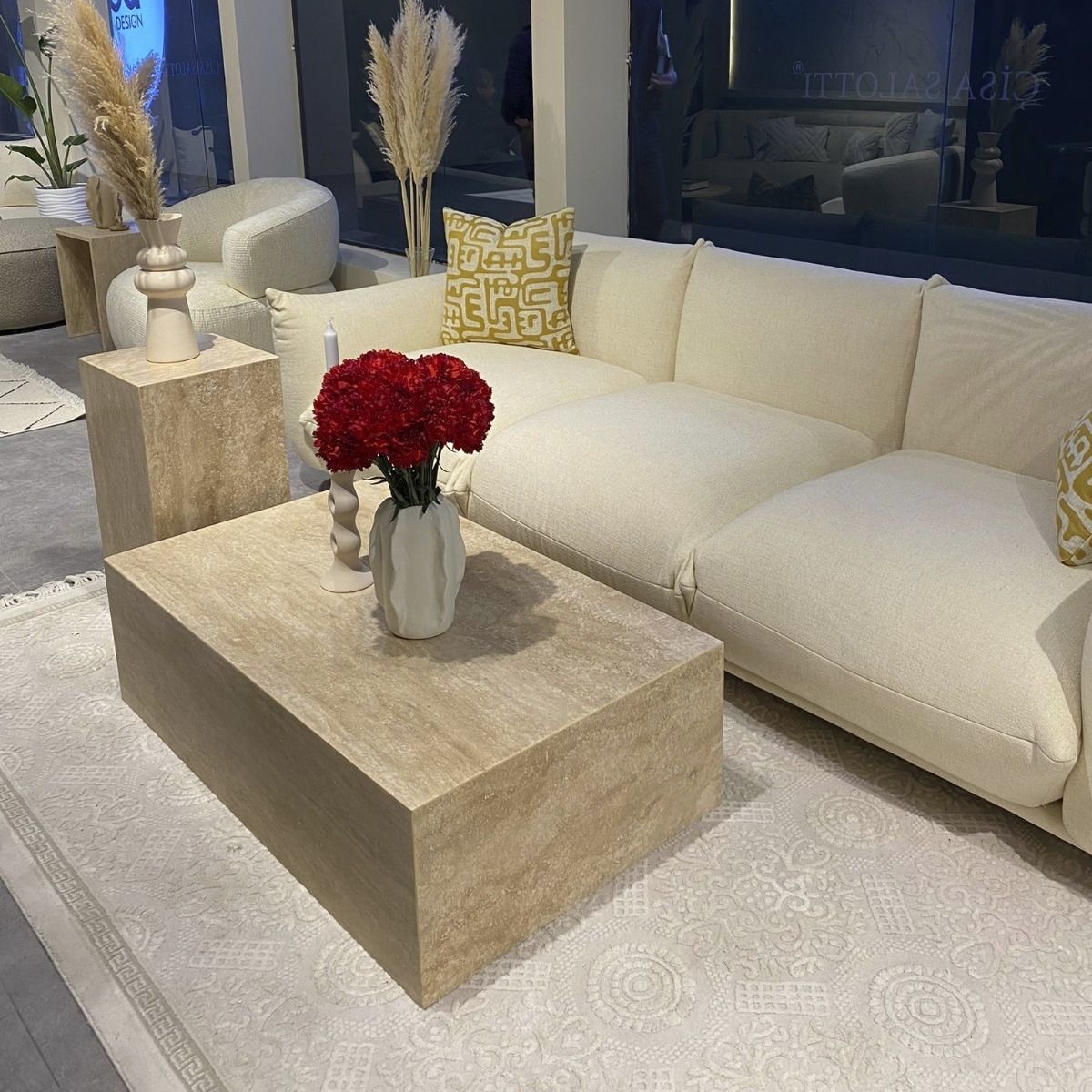 Table basse design 55 Efesus Stone en travertin / avec piètement