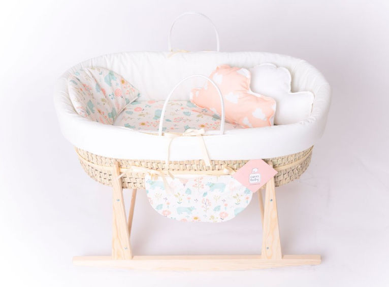 Berceau A Bascule Moses Bassinet Folk Garden Bears Bresole En Bois Mixte
