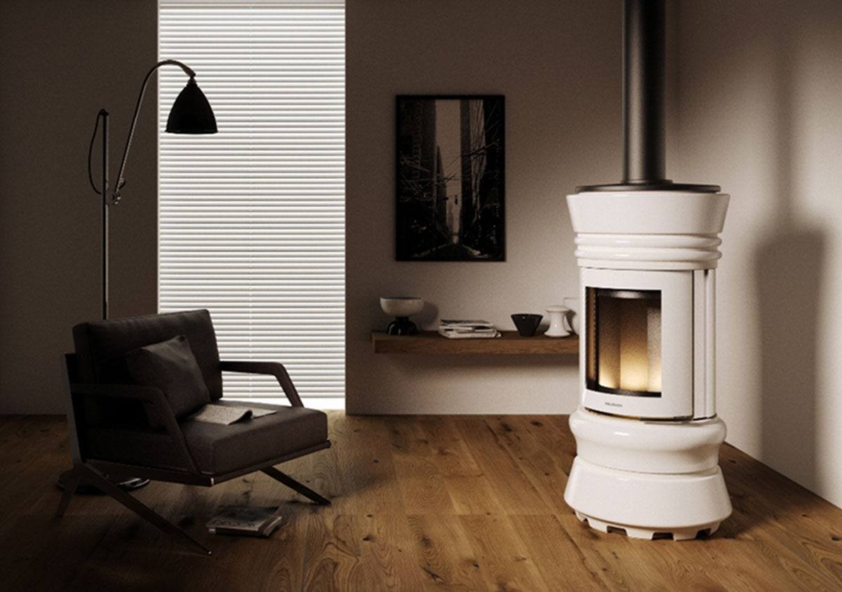 Poêle à bois / central / en céramique / contemporain PALAZETTI LADY FIRE by Studio Bizarri