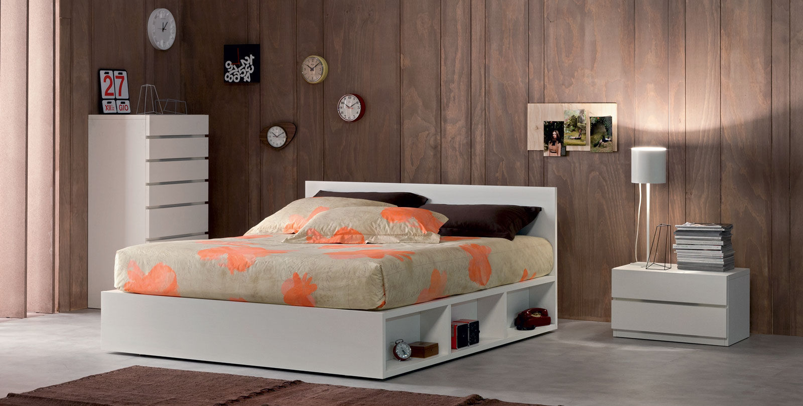 Lit double PONGO G LD OGGIONI contemporain / avec rangement intégré / en bois