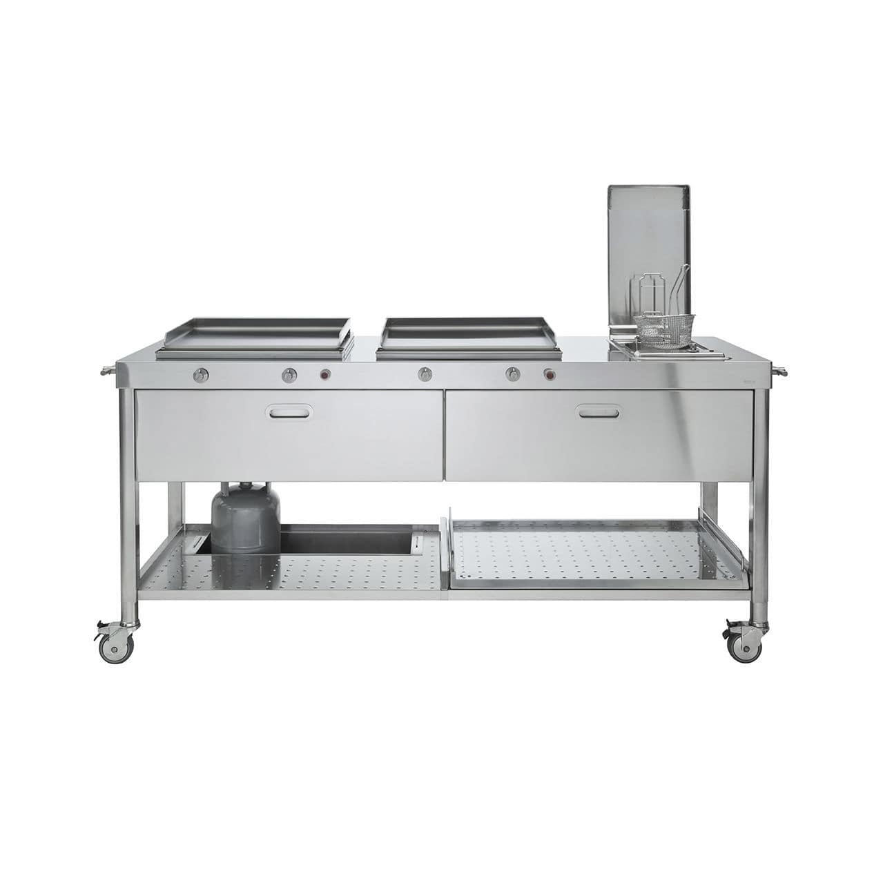 Îlot De Cuisine Luxe Alpes Inox Et Tour Réfrigérateur, Inox Poli Miroir, Neuf Jamais Utilisé, Italie