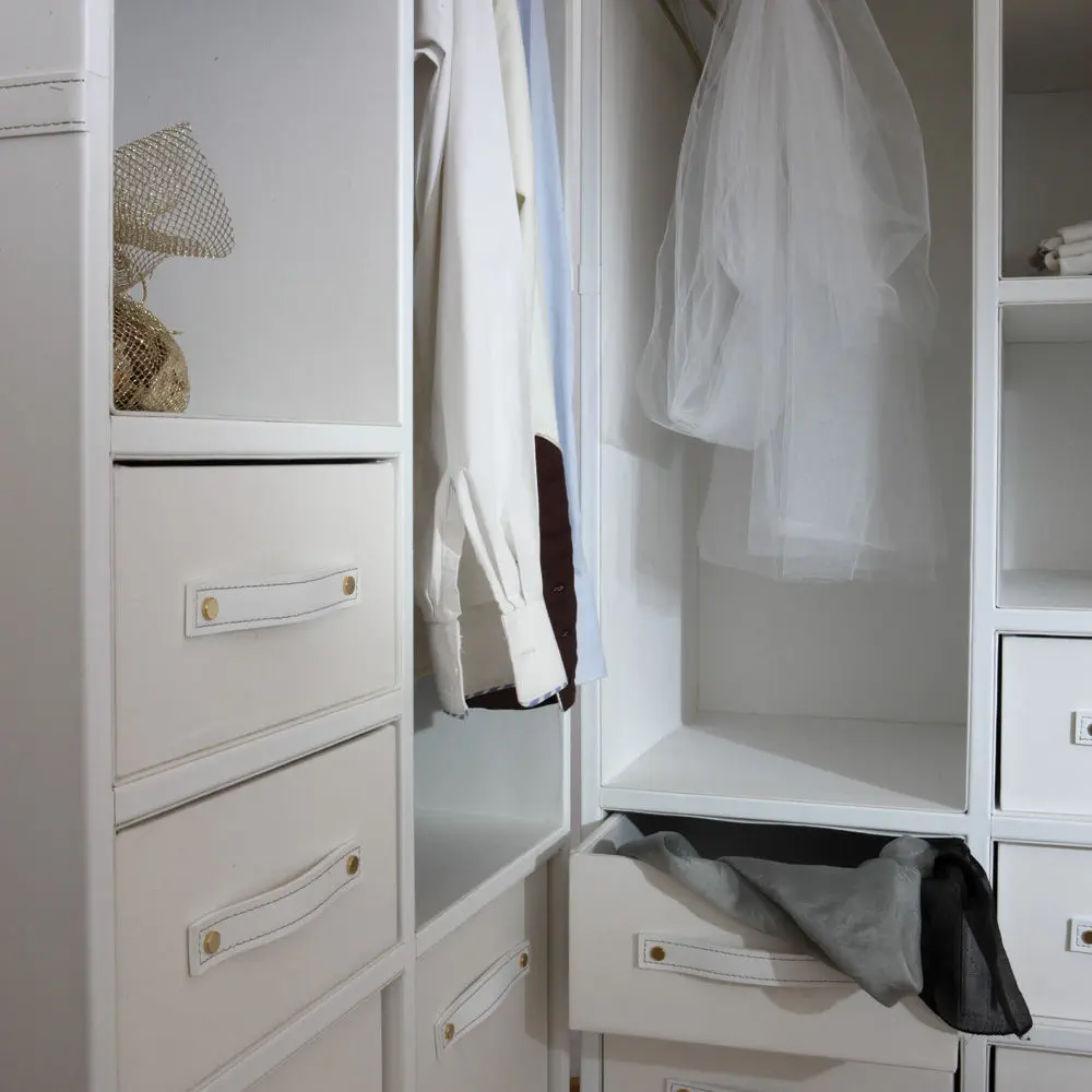 Malle Armoire Vintage Simili Croco - Bois Massif Et Toile - Fabriqué En France