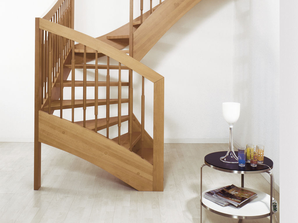 Escalier quart tournant / structure en bois / marche en bois / sans
