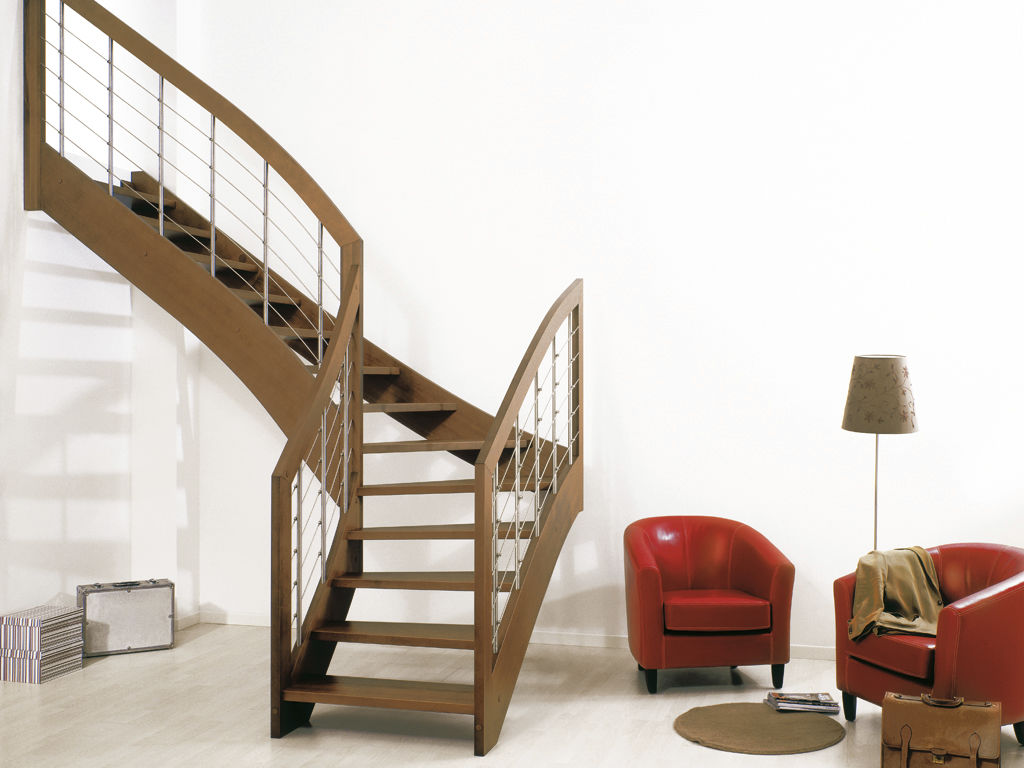 Escalier quart tournant / structure en bois / marche en bois / sans