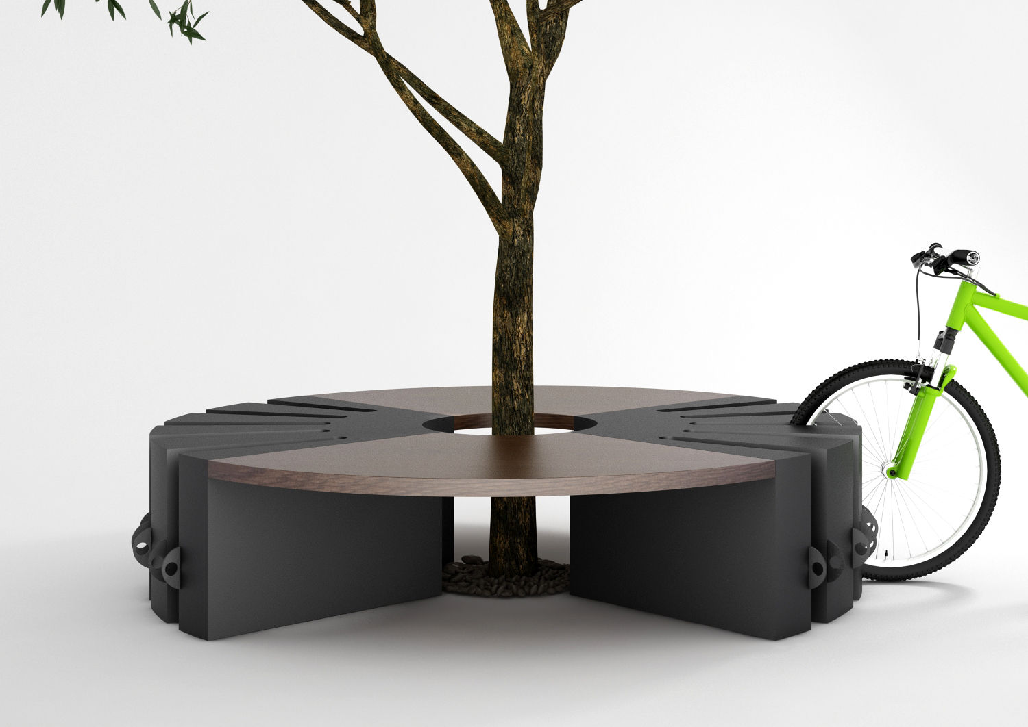 Banc avec rangevélo intégré ROUNDB LAB23 contemporain / en bois exotique / en acier