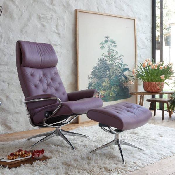 Fauteuil relax Stressless Ekornes cuir véritable + pouf - Ameublement