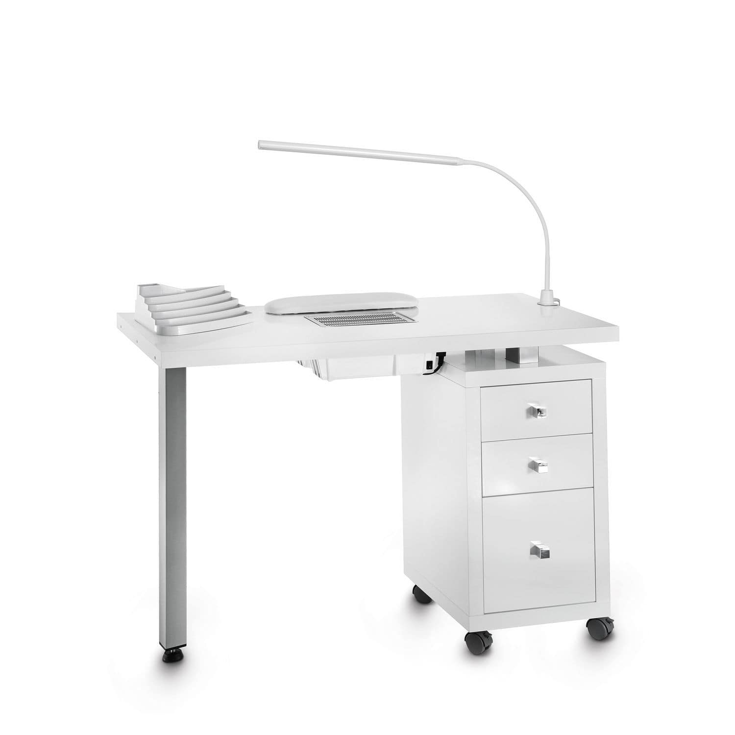 Table De Manucure Professionnelle En Verre Et Métal - Dimensions 80x40x76 Cm (autres Tailles Disponibles) - Avec étagères Ouvertes Et Tiroirs - Pour Salon Ou Maison