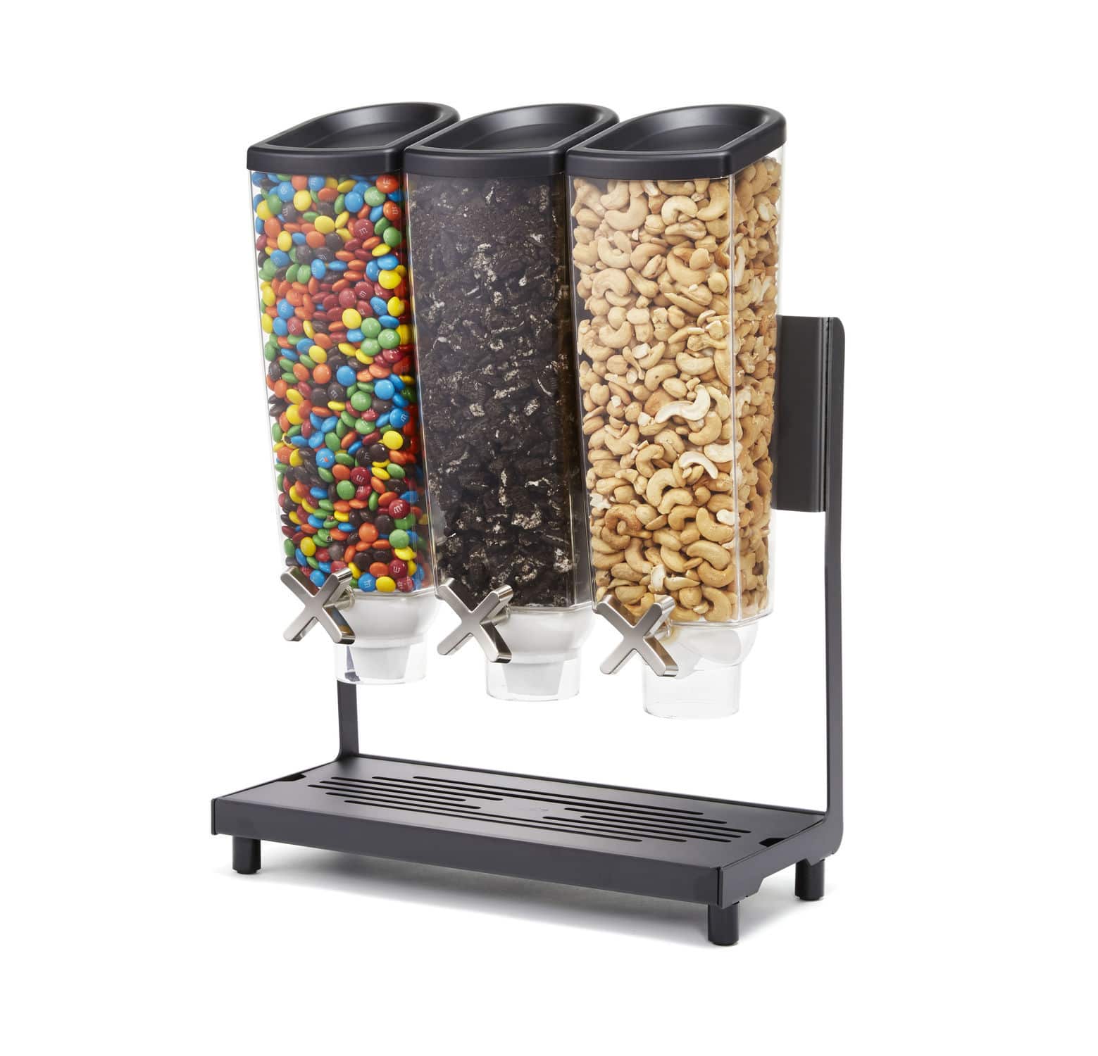 Distributeur De Céréales 3 Compartiments – Capacité 2 Litres Par Bac – Design Avec Bec Verseur Et Bouton – Garde Les Aliments Secs Jusqu'à 40 Jours – Noir Ou Blanc