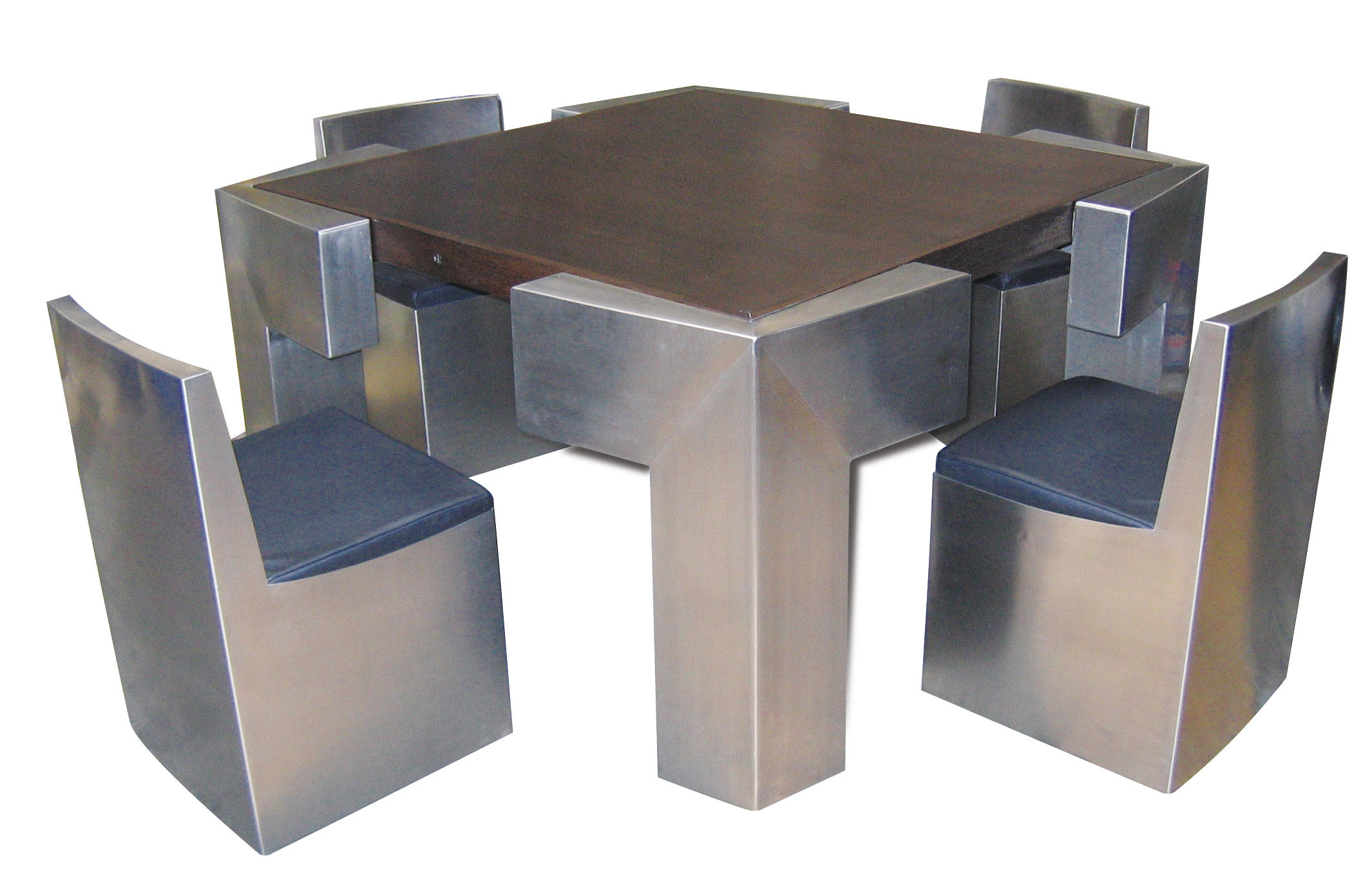 Ensemble Table Et Chaises Design Original Big Connect Wengue Ici Et La En Bois En Acier Inoxydable Pour Interieur