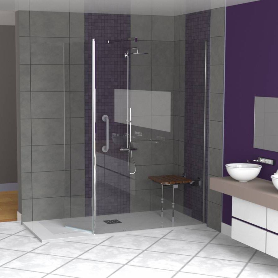 Cabine de douche en verre trempé ACCÈS 2G VITAL en résine / avec