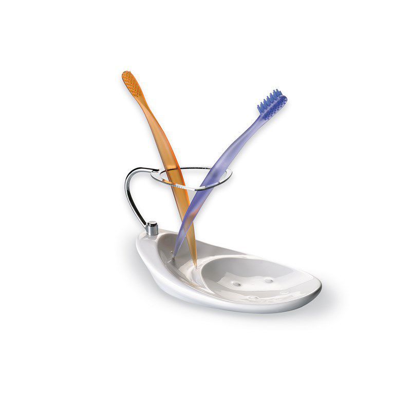 Porte-brosse à Dents Spirella Céramique Relief - 7x11,5 Cm - Blanc - Style Industriel
