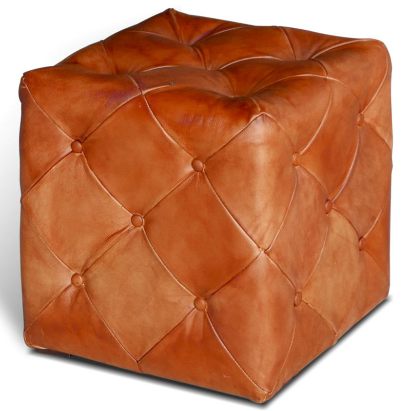 Pouf vintage SRL en cuir / carré / gris
