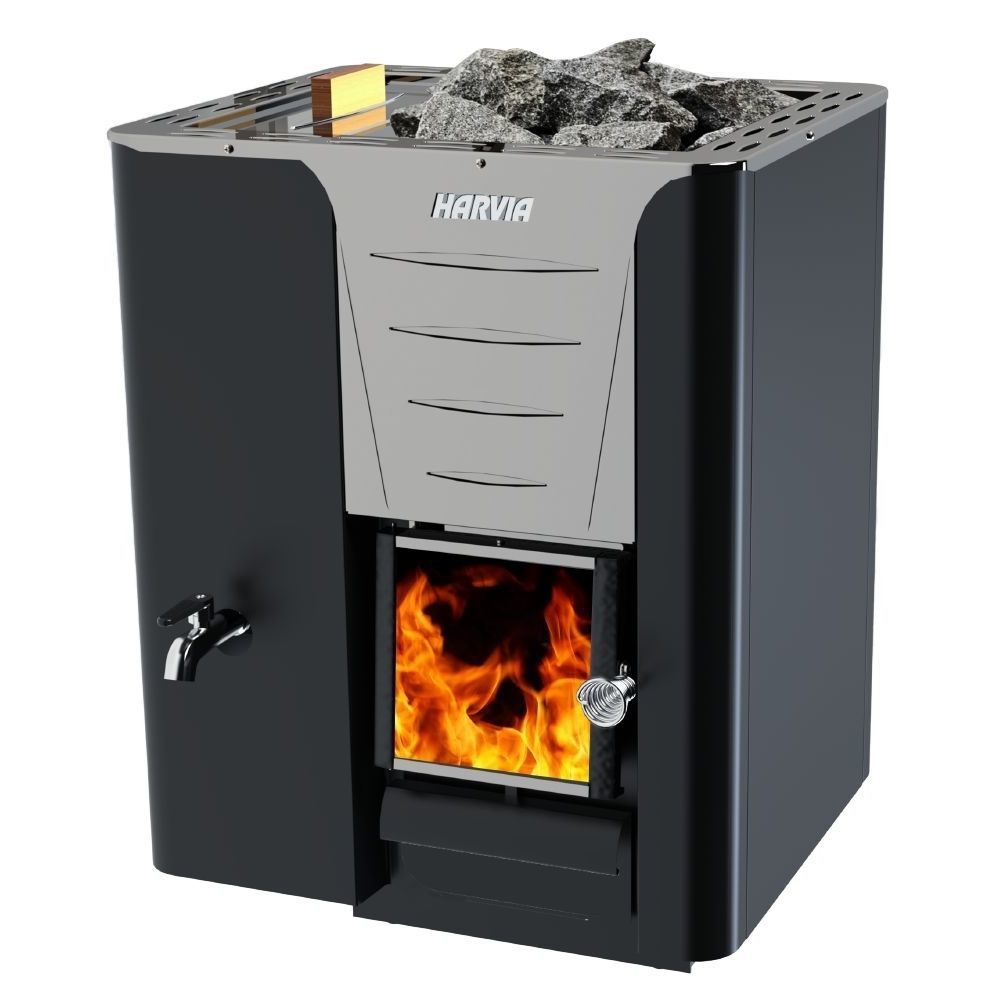 Harvia Poêle à Bois Set M2 + Cheminée Inox - Kit Complet Sauna 6-13m³