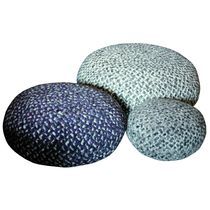 Pouf contemporain / en laine / rond / bleu