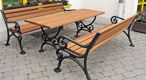 table de pique-nique classique / en bois / en fonte / rectangulaire