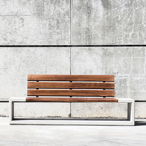 banc public / contemporain / en bois / en béton