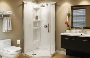 cabine de douche en acrylique / pentagonale / avec porte battante