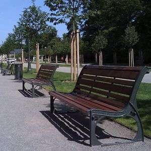 banc public / classique / en bois / en fonte