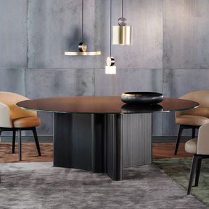 table à manger contemporaine / en plaqué bois / en MDF / en verre fumé