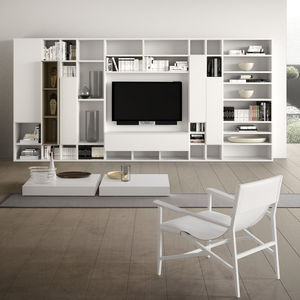 ensemble TV mural contemporain / en bois laqué