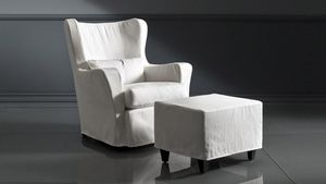 fauteuil contemporain / en tissu / avec revêtement amovible / avec repose-pieds