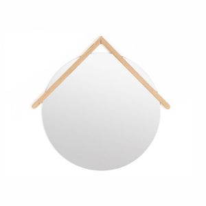 miroir mural / contemporain / rond / en chêne