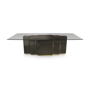 table à manger contemporaine / en bois laqué / en verre fumé / rectangulaire