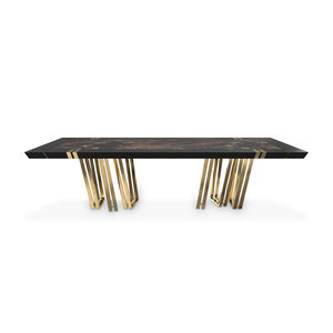 table à manger contemporaine / en bois laqué / en laiton poli / en marbre