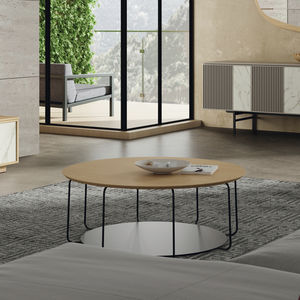table basse contemporaine / en plaqué bois / en MDF laqué / en céramique