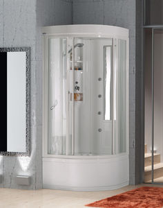 cabine de douche en verre / d'angle / avec porte coulissante / pour chromothérapie