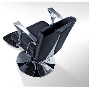 fauteuil de barbier en simili cuir / en métal chromé / piètement central / avec repose-tête
