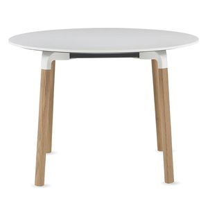 table à manger contemporaine / en plaqué bois / en verre / en stratifié