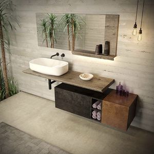 meuble vasque mural / en bois massif / en bois laqué / en plaqué bois