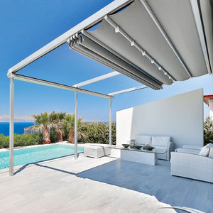 pergola adossée / en aluminium / couverture coulissante en toile PVC / rétractable