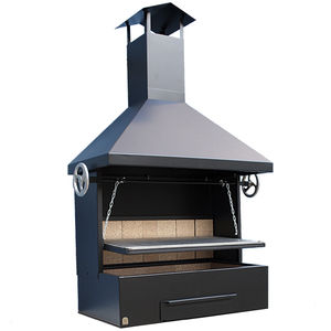 barbecue à charbon / à bois / en acier peint / sur plan