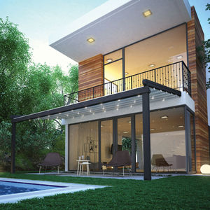 pergola adossée / en aluminium peint / couverture coulissante en toile / rétractable
