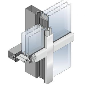 mur-rideau ossature autoportante / en métal et en verre / avec isolation intégrée