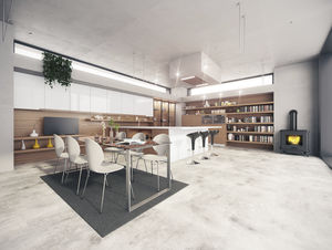 cuisine contemporaine / en plaqué bois / en bois massif / en MDF