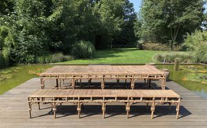 ensemble table et bancs contemporain / en rotin / d'extérieur / résidentiel