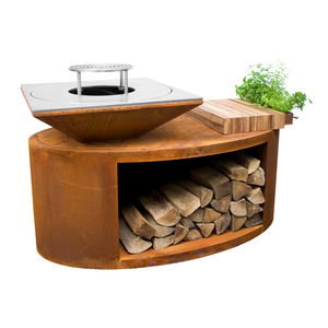 barbecue à bois / mobile / en acier inoxydable / avec rangement