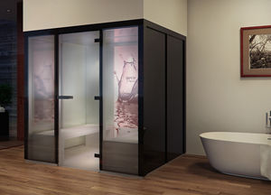 cabine de douche à vapeur / en verre / rectangulaire / avec porte battante