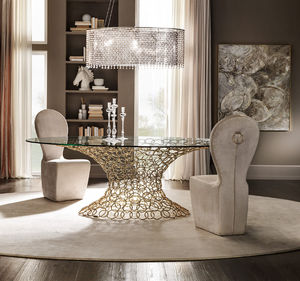 chaise contemporaine / tapissée / médaillon / en tissu