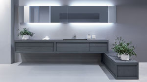 meuble vasque double / suspendu / en frêne / contemporain