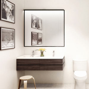 vasque double / suspendue / rectangulaire / en bois