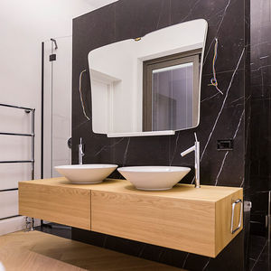 meuble vasque double / suspendu / à poser / en chêne