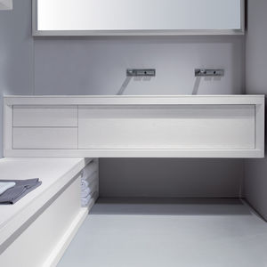 meuble vasque double / suspendu / à poser / en frêne