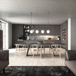 cuisine contemporaine / en MDF / laquée / avec poignées