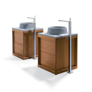 meuble vasque double / suspendu / à poser / en frêne